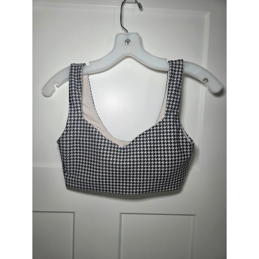 YPB Abercrombie sculptLUX Sports Bra Black White Houndstooth Small V-Neck Crop